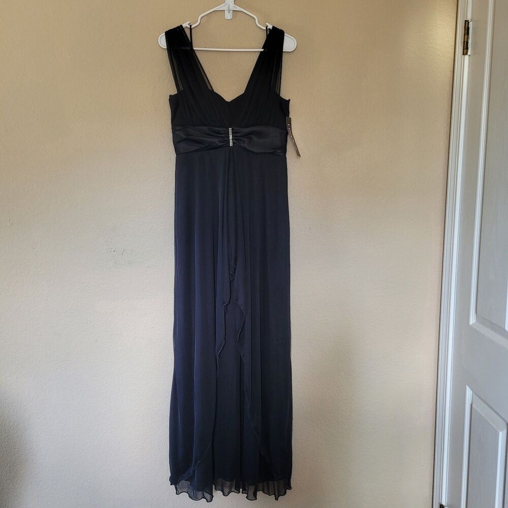 Onyx Nite Women 8 Black Formal Maxi Dress Evening Sheer Waterfall Whimsigoth Nwt